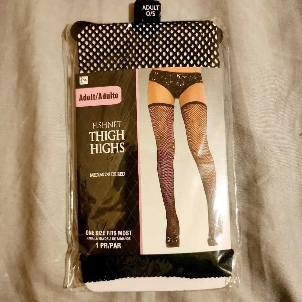 NWT Fishnet Thigh High Stockings Black Sexy Goth Punk Adult One Size Fits Most